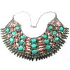 Ladakh Turquoise Coral and Coin Silver Bib Necklace