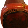 Antique Leather Covered and Lacquered Chinese Opium Pillow on Bamboo Frame