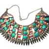 Ladakh Turquoise, Coral and Coin Silver Bib Necklace